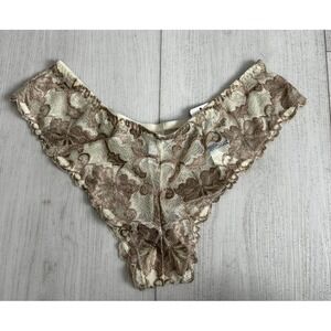 NWT WACOAL Lace Cheeky Panty Sz XL Ivory / Taupe Floral 64869